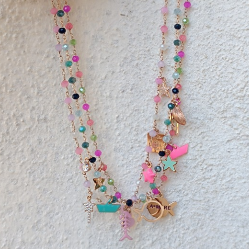 Collana in catena rosario con cinque charms