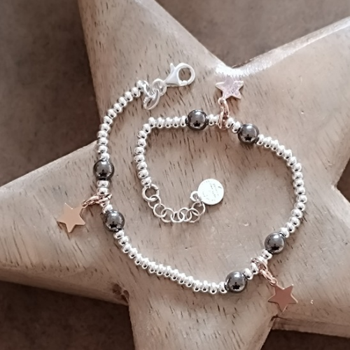 Bracciale pepite mix con inserimento di boule rodiate in nero