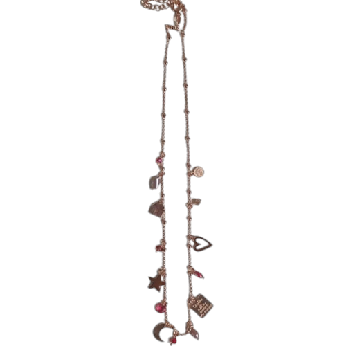 Collana mini Lucilla nei toni cioccolato e rosso con targhetta "testa alta cuore in mano"