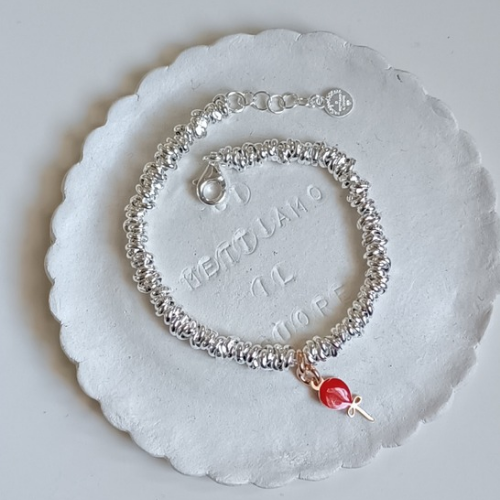 Bracciale nodino con palloncino in smalto rosso