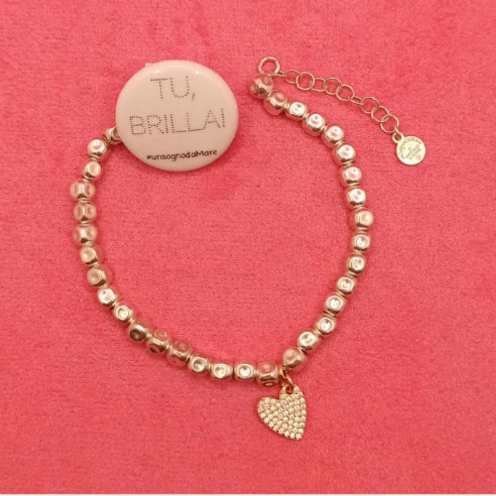Bracciale pepite martellate grandi con cuore zirconi