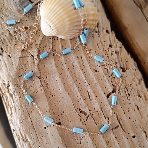 Collana in rosario tubetti pasta di turchese