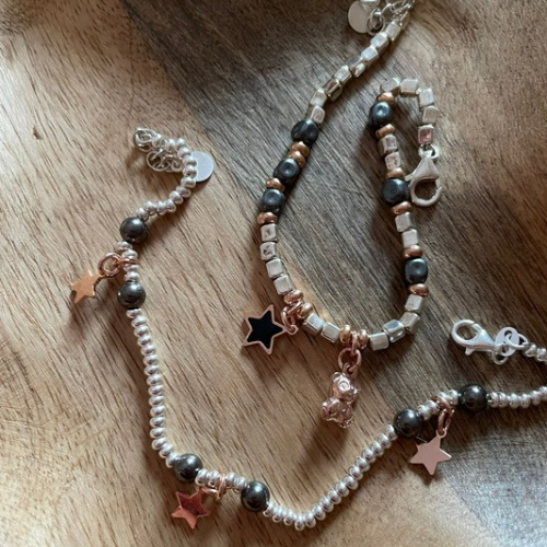 Bracciale pepite mix con inserimento di boule rodiate in nero