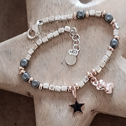 Bracciale pepite mix con inserimento di boule rodiate in nero