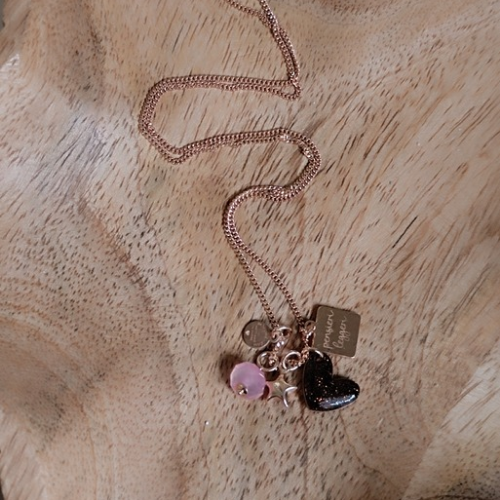 Collana portamifortuna con cuore in smalto marrone glitter