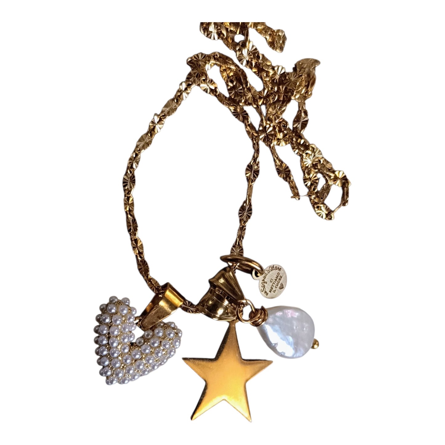 Collana con cuore in perle, stella e perla naturale
