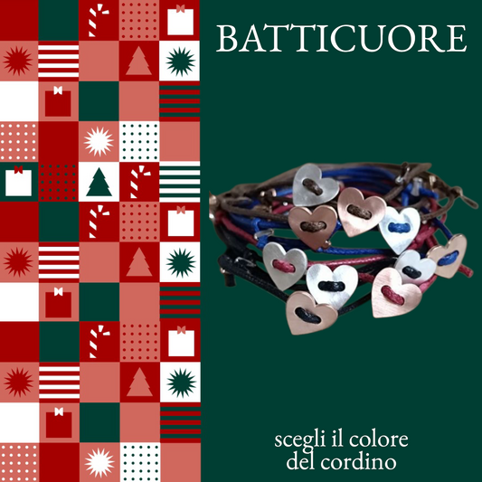 "batticuore" bracciale in cordino con cuore a bottone satinato e martellato