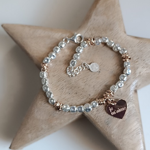 Bracciale pepite mix con cuore "je m'aime"