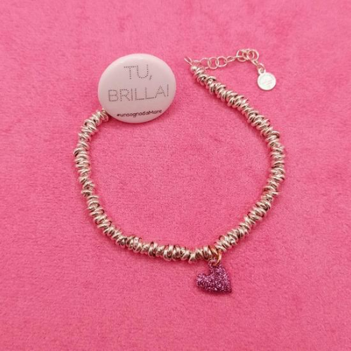 Bracciale "nodini" con cuore glitter fuxia