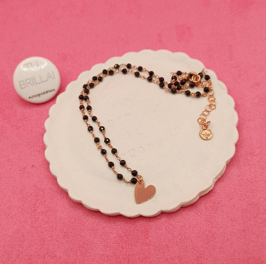 Collana in rosario di spinello nero con cuore
